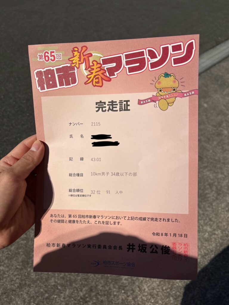 柏市新春マラソンの結果